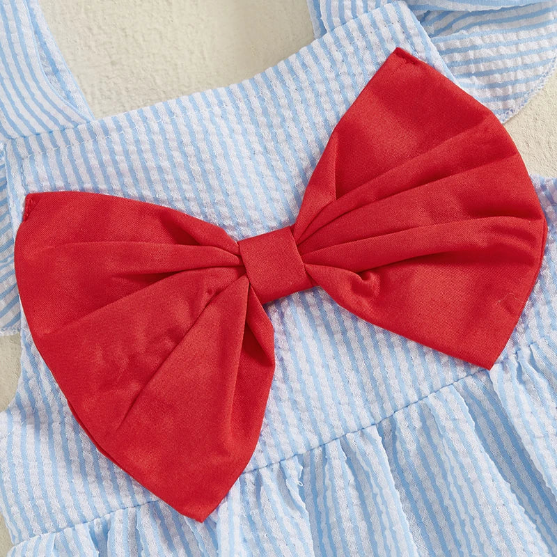 Newborn Baby Girl Summer Clothes Lobster Embroidery Flying Sleeve Bow Seersucker Jumpsuit Infant Crawfish Romper