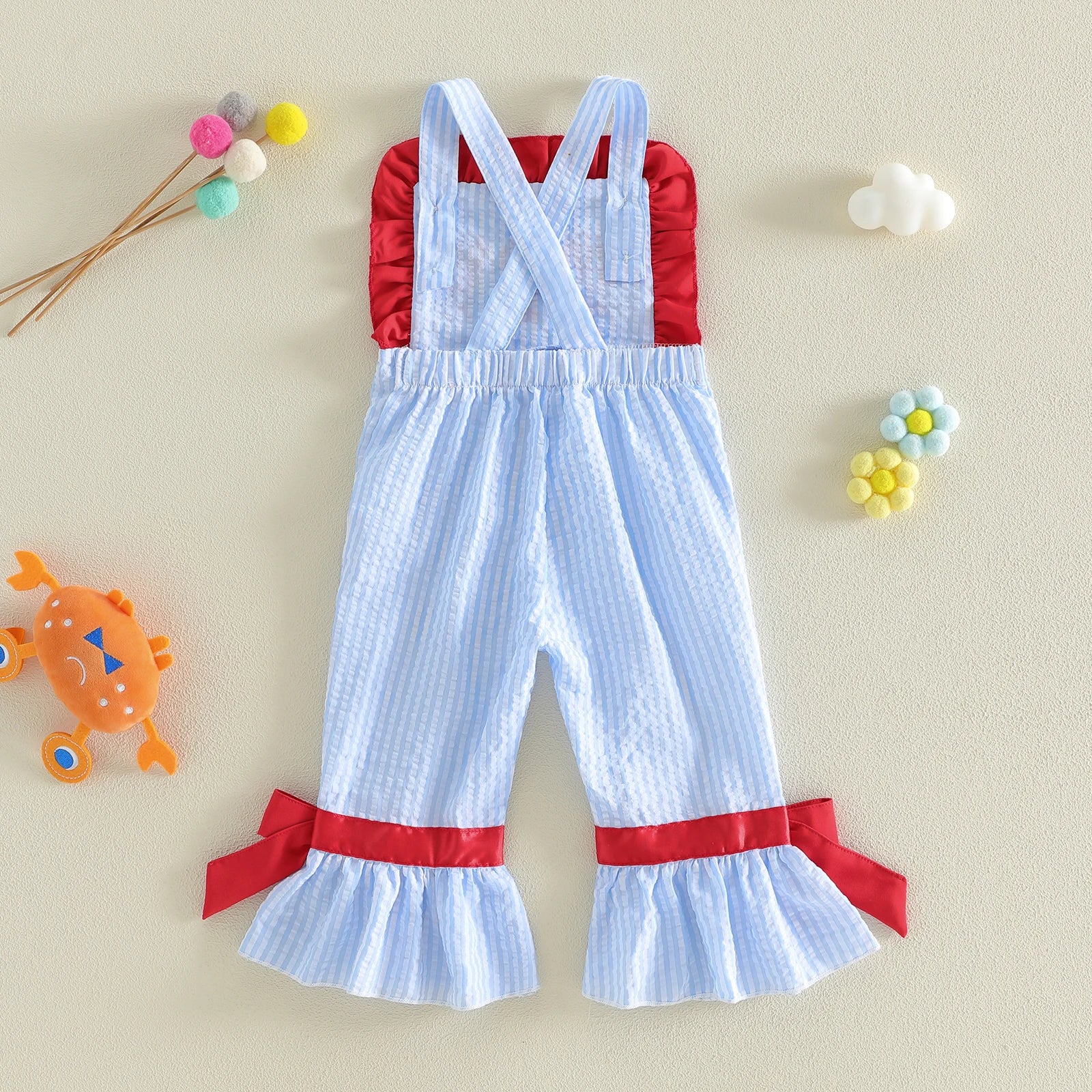Toddler Girl Overalls Baby Summer Outfit Sleeveless Lobster Bell-Bottom 1Piece Romper Jumpsuit Cute Clothes