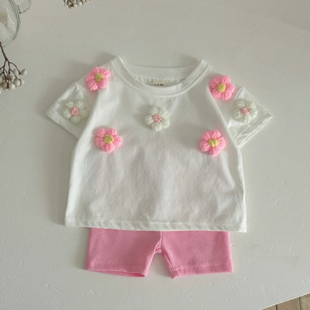 Summer Baby Girls Clothes Set Cartoon flower T-shirt+Shorts Leisure Home Clothing Suitable for babies aged 0-3 years old