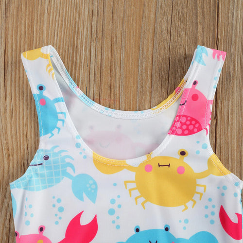 Baby Girl Summer Swimsuit – Colorful Crab or Donut Print Sleeveless One-Piece