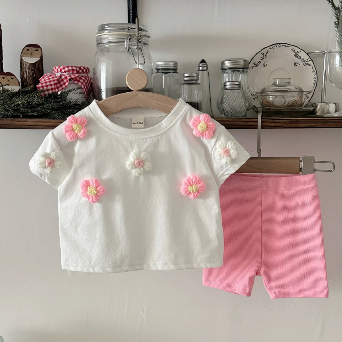 Summer Baby Girls Clothes Set Cartoon flower T-shirt+Shorts Leisure Home Clothing Suitable for babies aged 0-3 years old