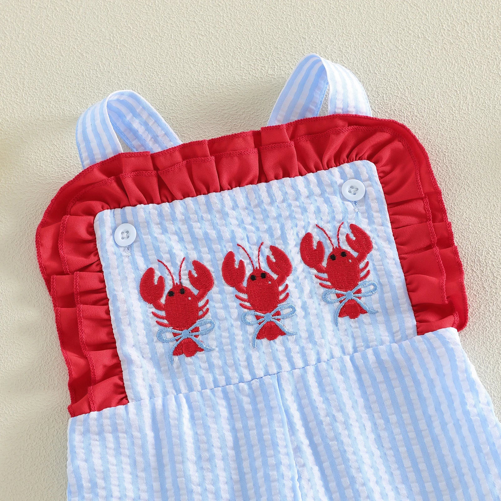 Toddler Girl Overalls Baby Summer Outfit Sleeveless Lobster Bell-Bottom 1Piece Romper Jumpsuit Cute Clothes