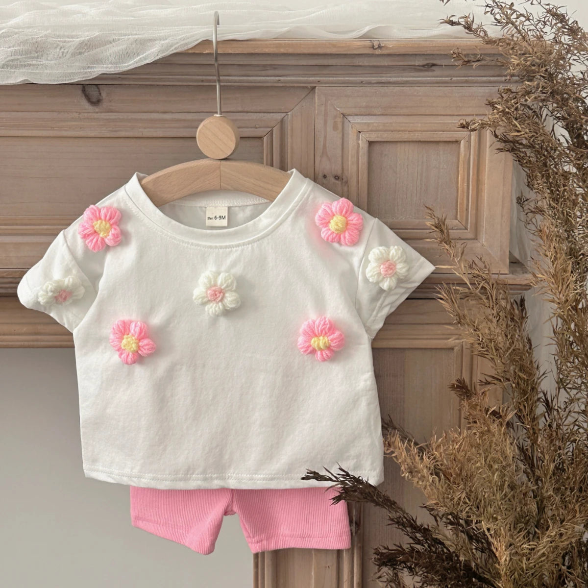 Summer Baby Girls Clothes Set Cartoon flower T-shirt+Shorts Leisure Home Clothing Suitable for babies aged 0-3 years old