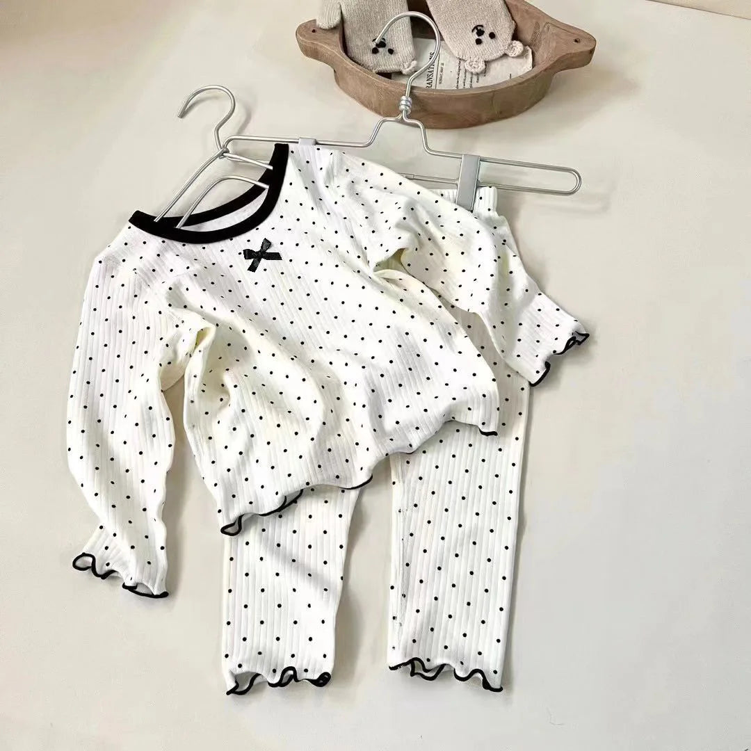Polka Dot Bow Pajama Set for Baby Girls